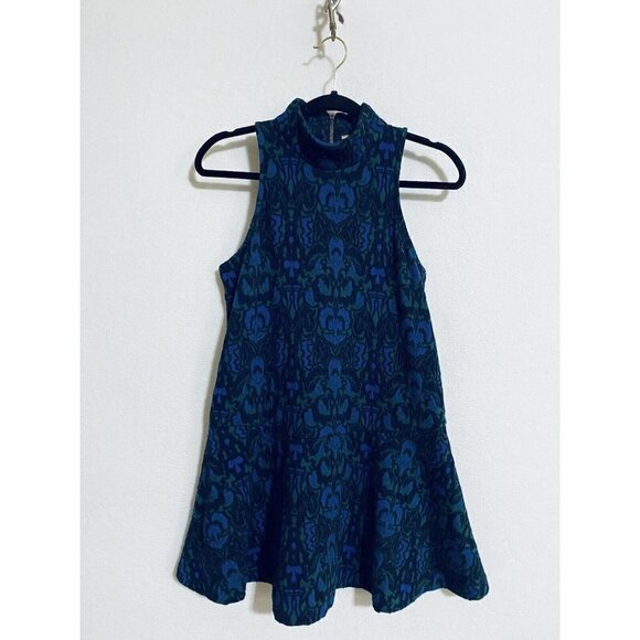 Free People Womens XS Amelia Dress Sleeveless Turtleneck Blue Combo Boho Stretch - Picture 2 of 9